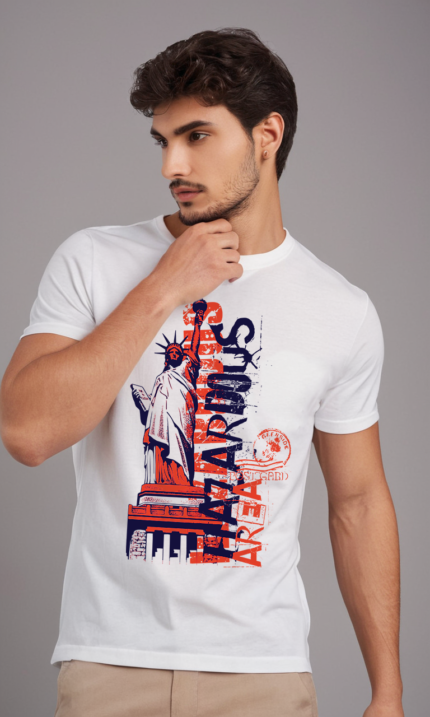 Men's White Travel Vibes Oversized Graphic T-Shirt